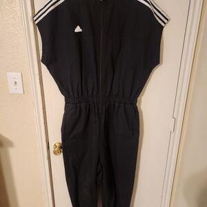 Black Adidas Jumpsuit with White Stripes
